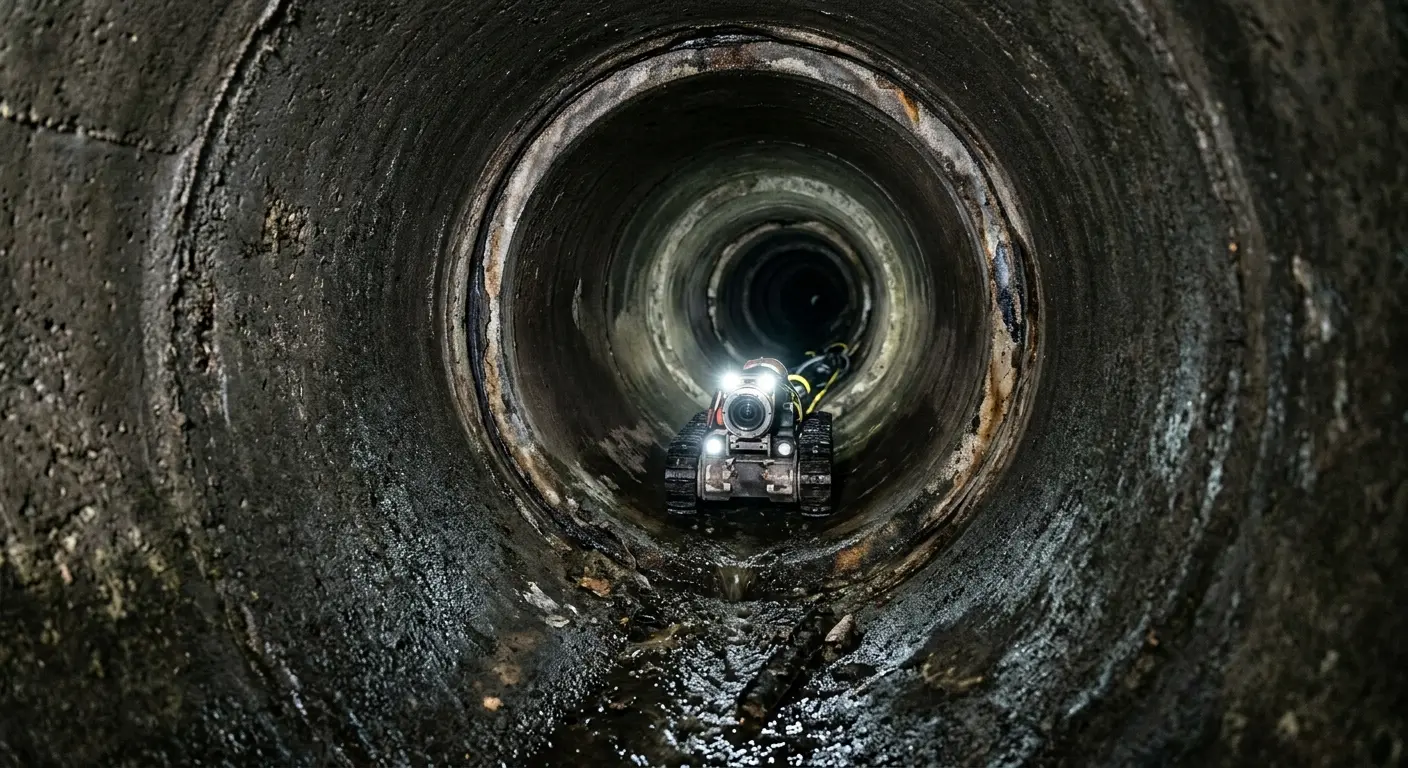 Robotic sewer camera inspecting pipe interior for Drain Snake Service in Honey Brook